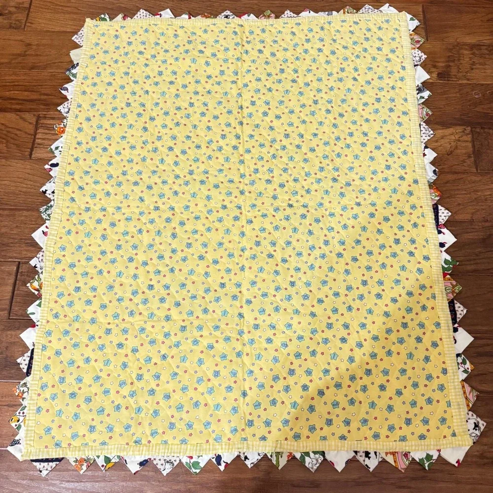 Sue Dreamer VTG Baby Quilt Bedtime‎ Teddy Bear Clock Yellow Prairie Point 36x45